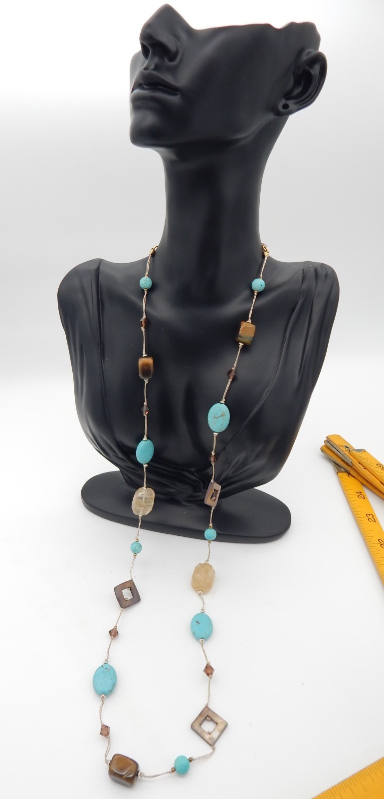 Premier Designs Promenade Necklace Tigers Eye Quartz Swarovski Bicone Prof Clean