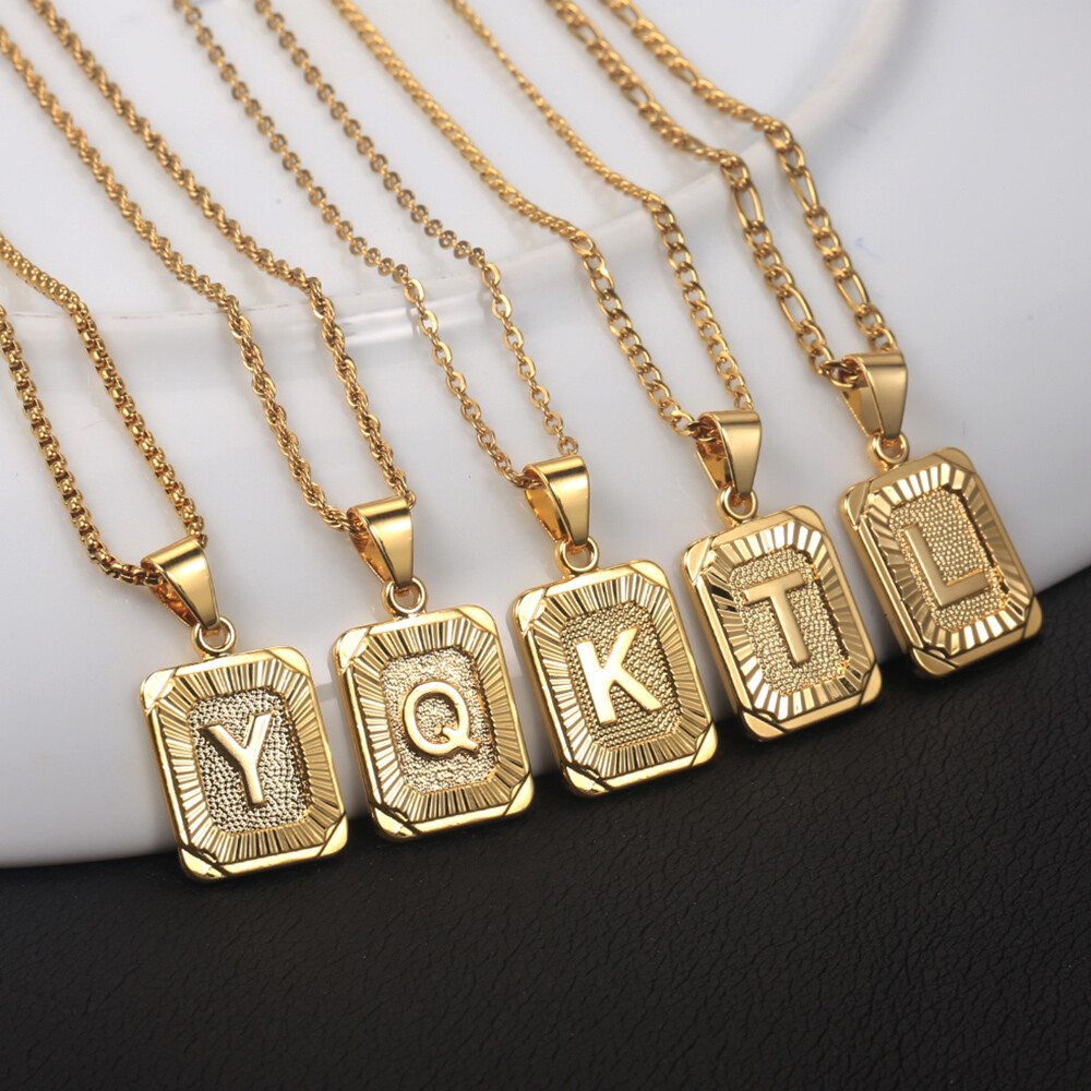 Womens Mens Gold Filled A-Z Pendant Necklace Choker Stainless Steel Multi Chains