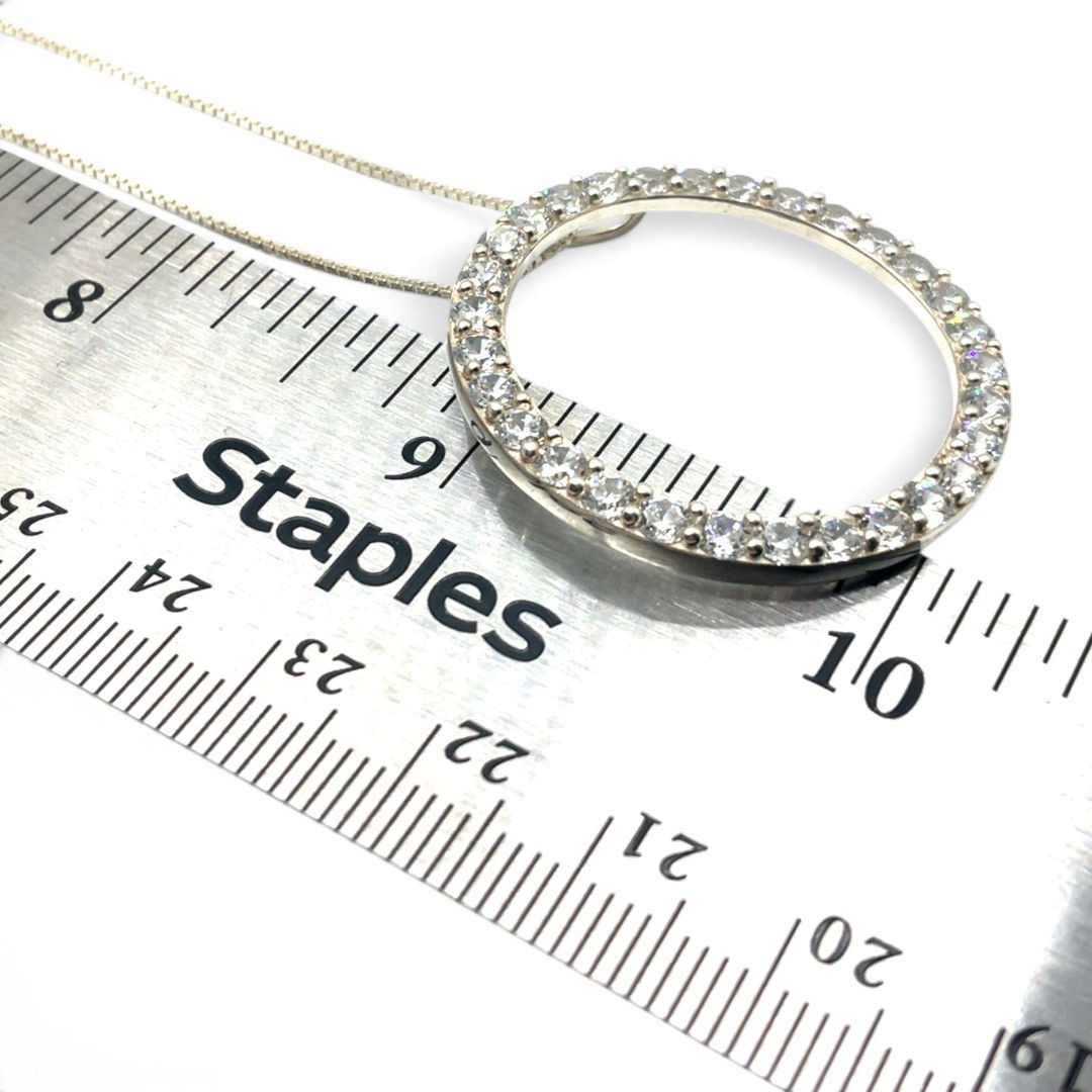 Sterling Silver White/Colorless Cubic Zirconia Circle Pendant 20in (KS1026913)