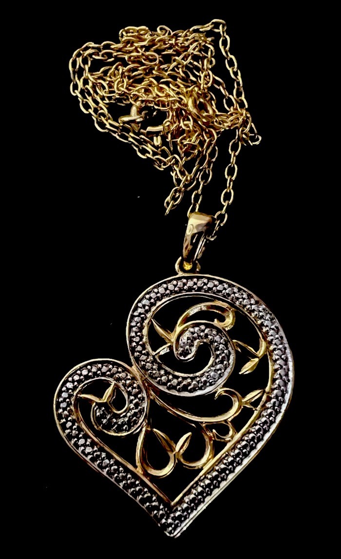 Signed PAJ BR China Goldtone Necklace 20” W/Heart Type Scroll Pendant