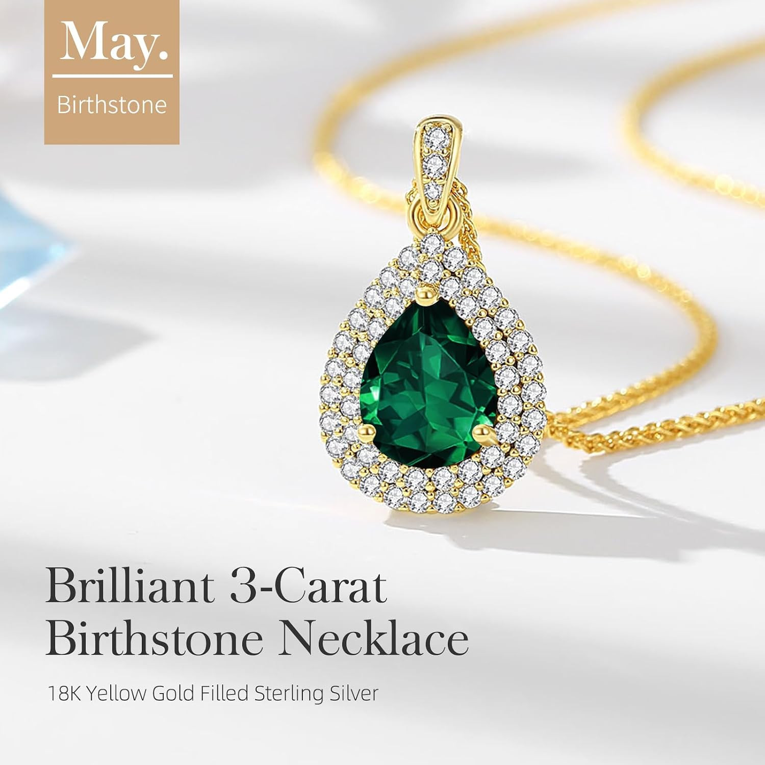 Birthday Gifts for Wife-18K Gold Plated Teardrop Birthstone Necklace- with Light
