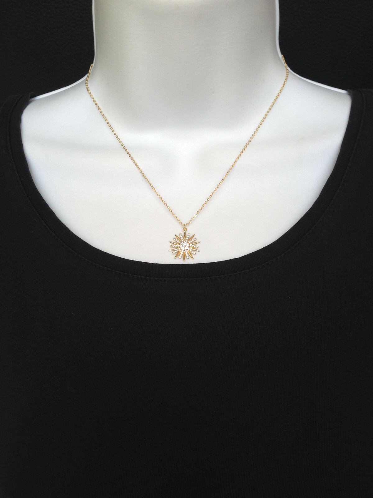 925 Sterling Silver 15mm Cz Sunburst Pendant Necklace Sun Starburst 16-18″