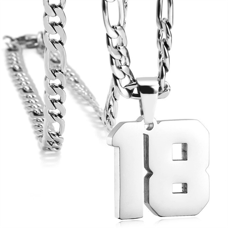 #00-#99 SPORTS FOOTBALL NUMBER Pendant Charm / 24IN STAINLESS CHAIN NECKLACE