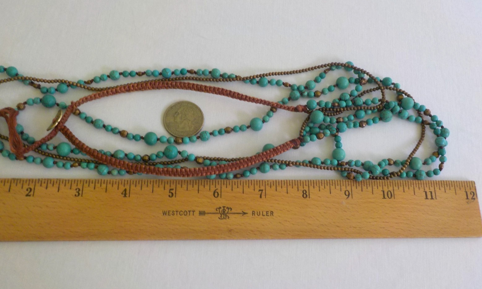 Nakamol Faux Turquoise Necklace Metal Bead Round Multi Strand Cord Long