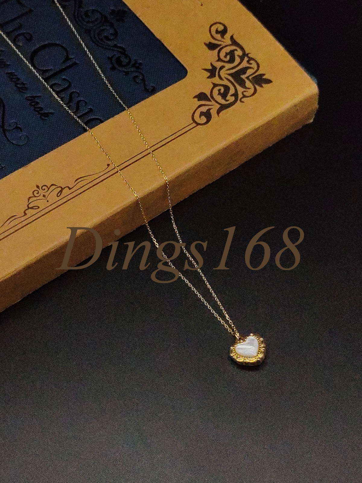 18K Yellow Gold Filled White Heart Seashell Pendant 17+2inch Rolo Chain Necklace