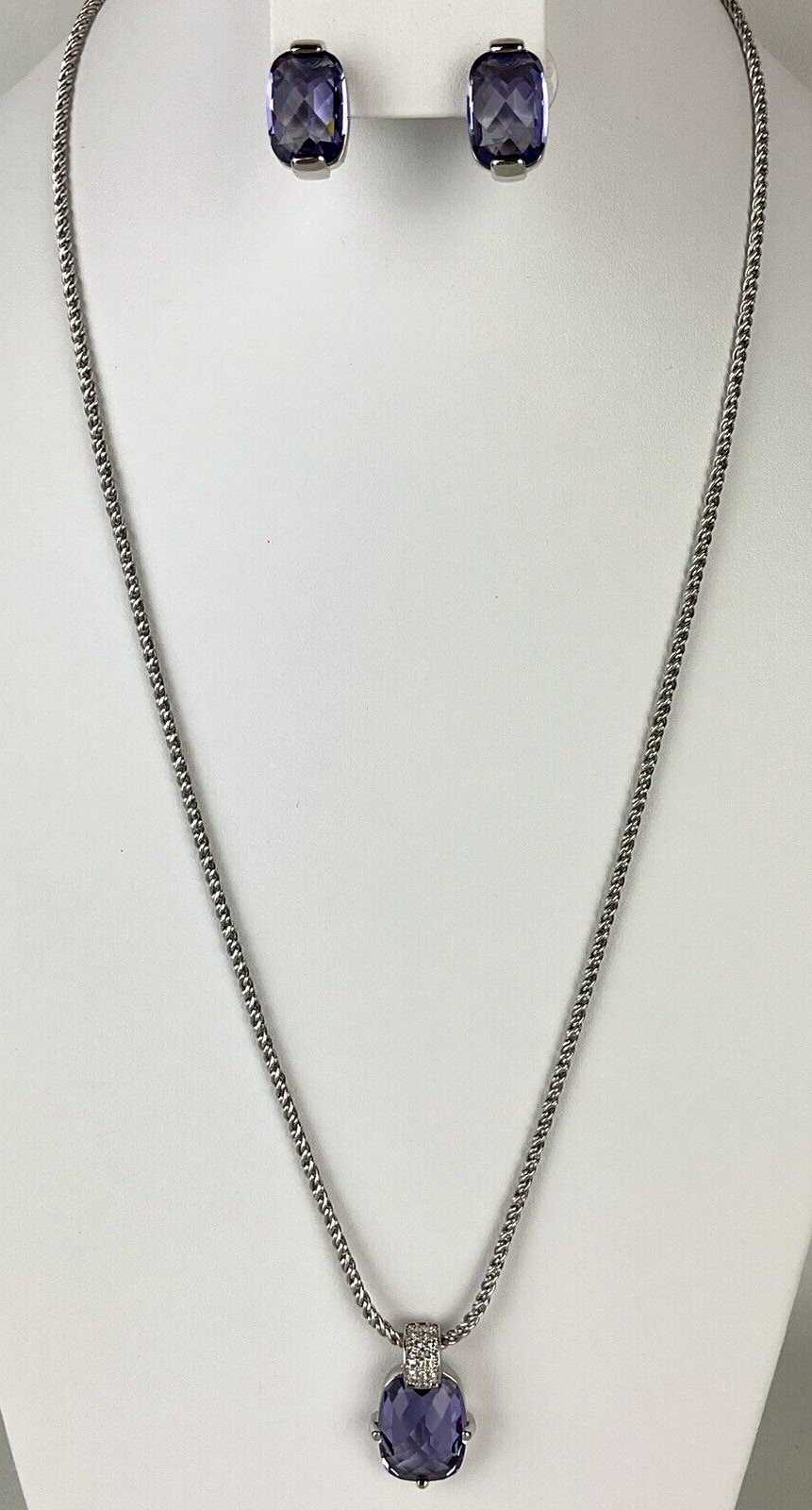 Swarovski Necklace Earrings Silver Tone w Amethyst & Crystal Accents Accent Swan