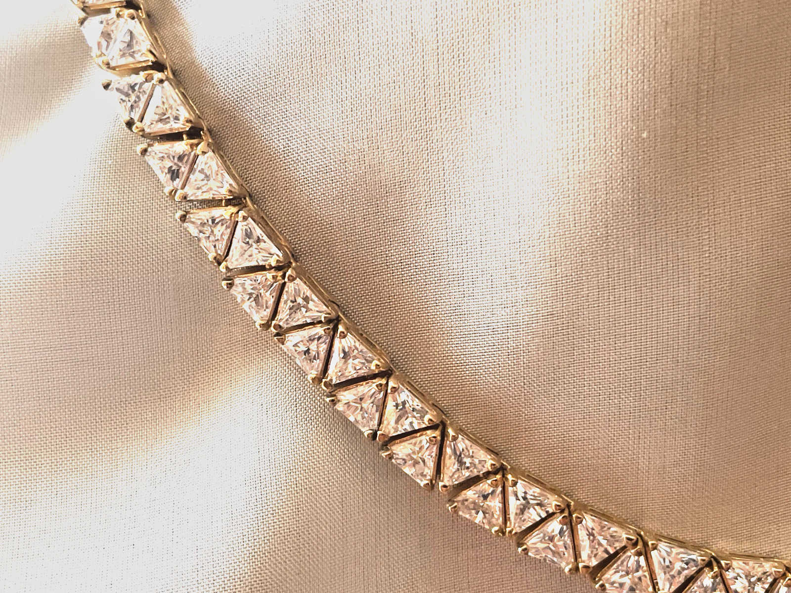Suzanne Somers Sterling Silver Gold Vermeil Trillion Cut Necklace. 17.5″ Long
