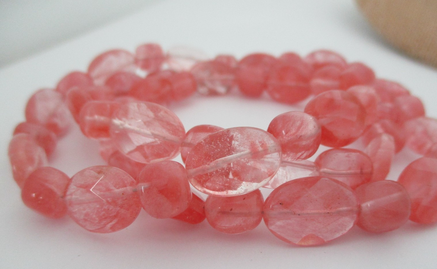 Pink CHERRY Quartz  Faceted Beaded  Necklace  Pink  24″