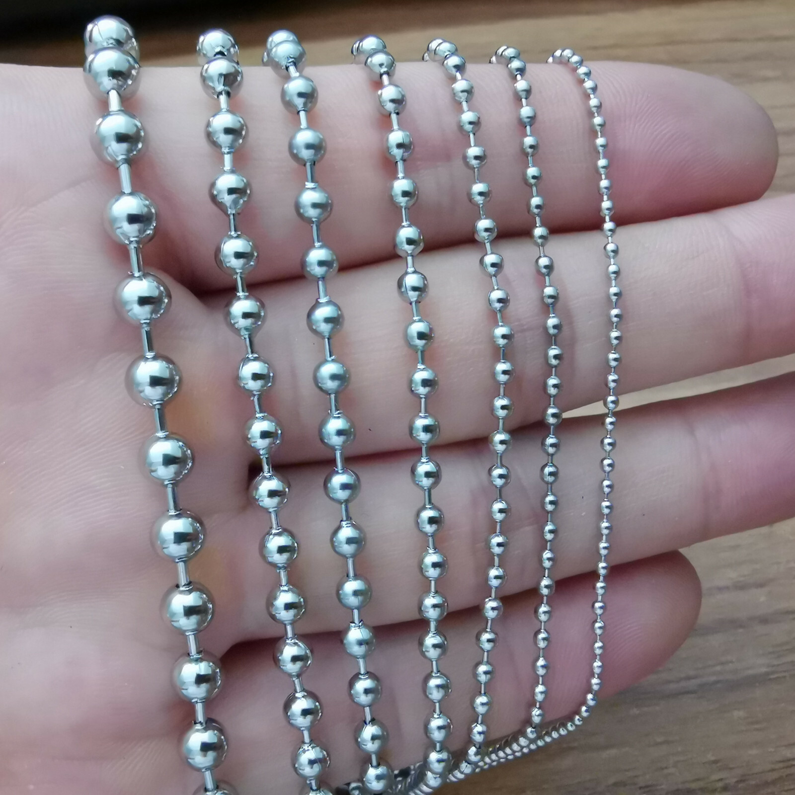 BEAD chain S.steel Silver round ball Chain DIY Jewelry Making In Bulk 1.5–12mm