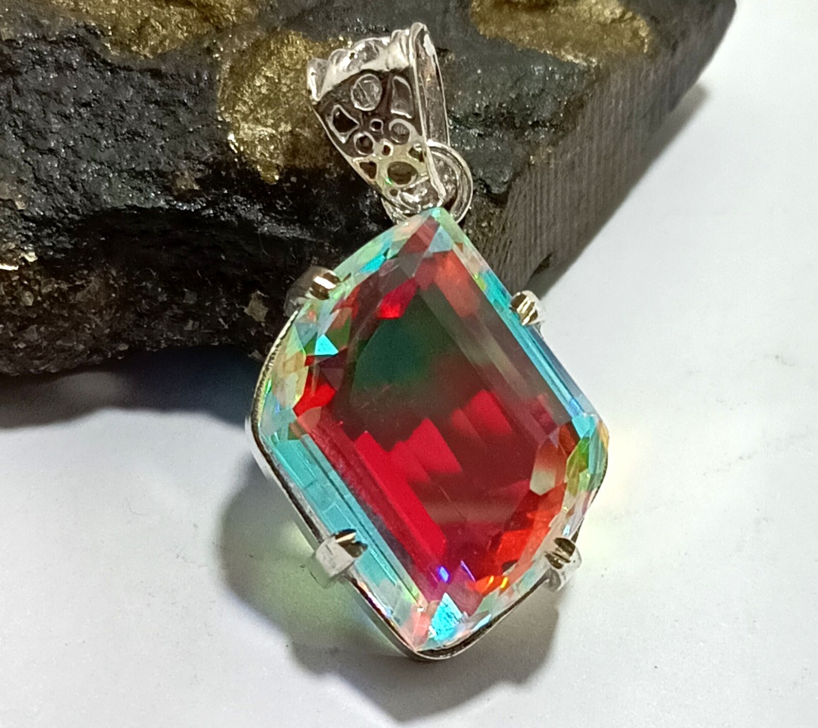 45.57 Ct EGL Certified Natural Mystic 925 Solid Silver Pendant Loose Gemstone