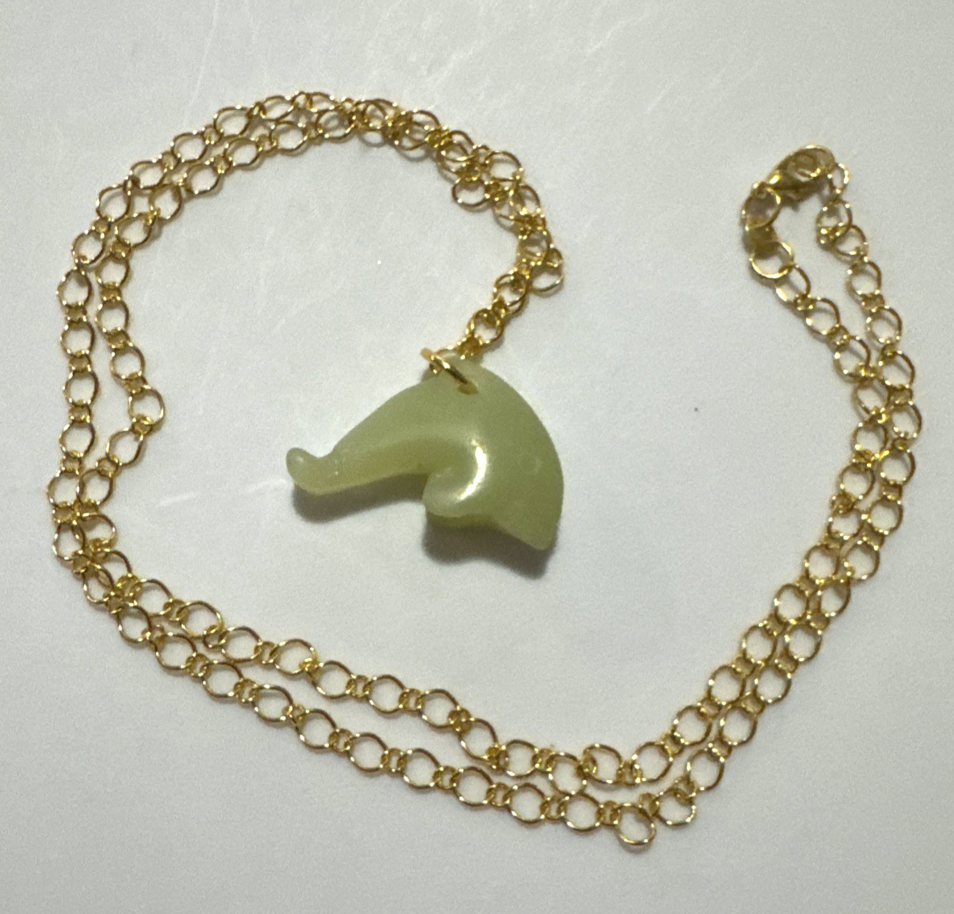 Dolphin Green Aventurine Pendant Necklace Jewelry Gold Tone Chain Genuine Stone
