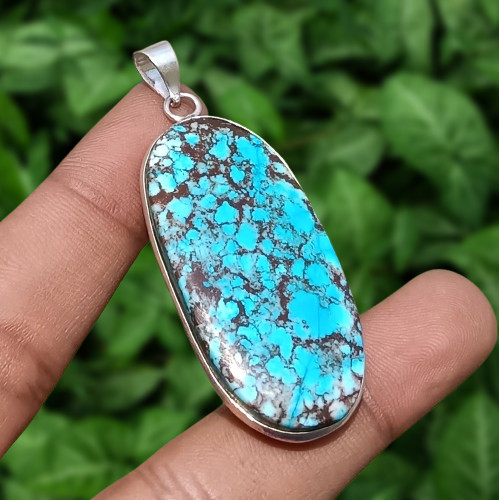 Trending Turquoise Gemstone Pendant 925 Sterling Silver Plated Handmade Jewelry