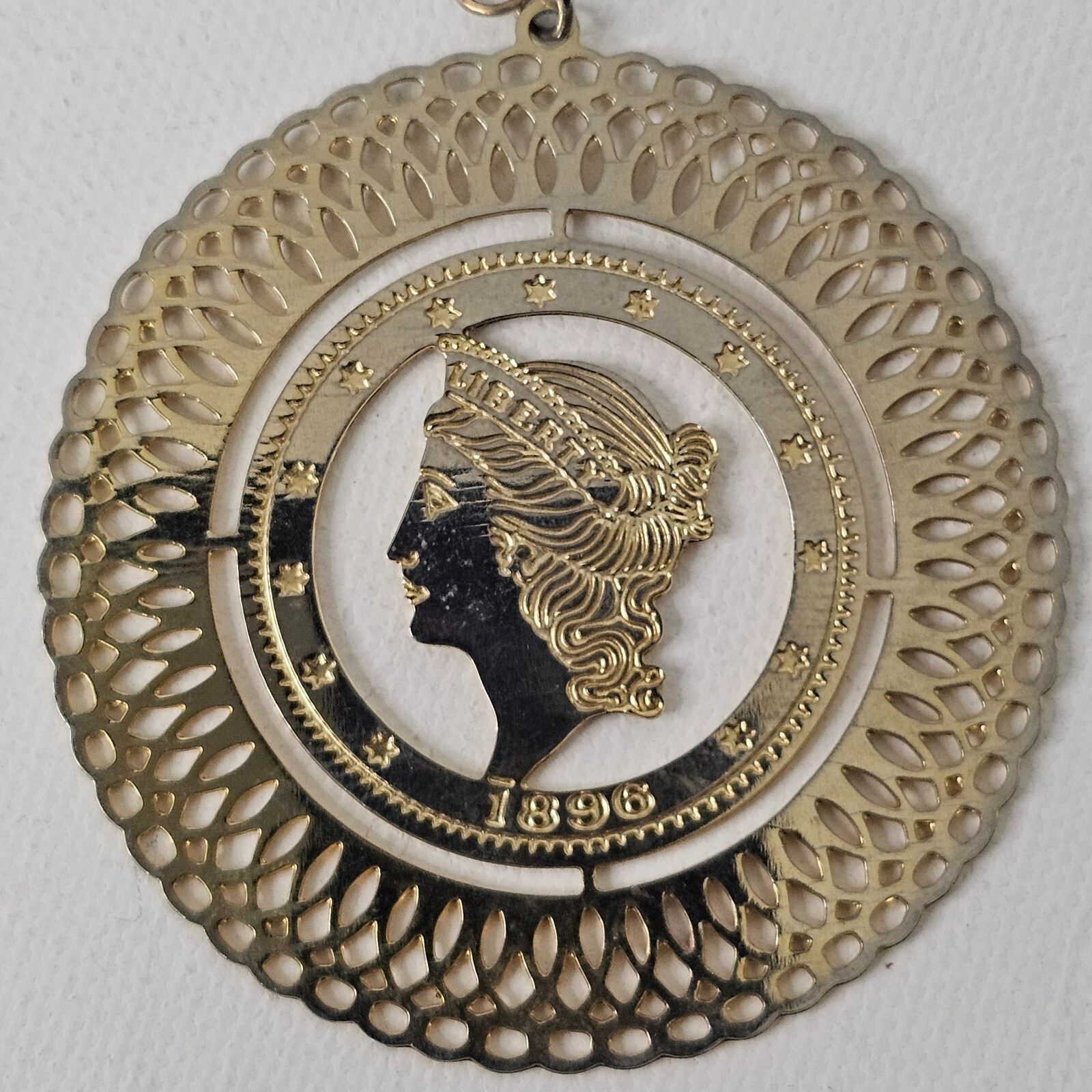 Gold Tone Liberty Head Circle Pendant Medallion