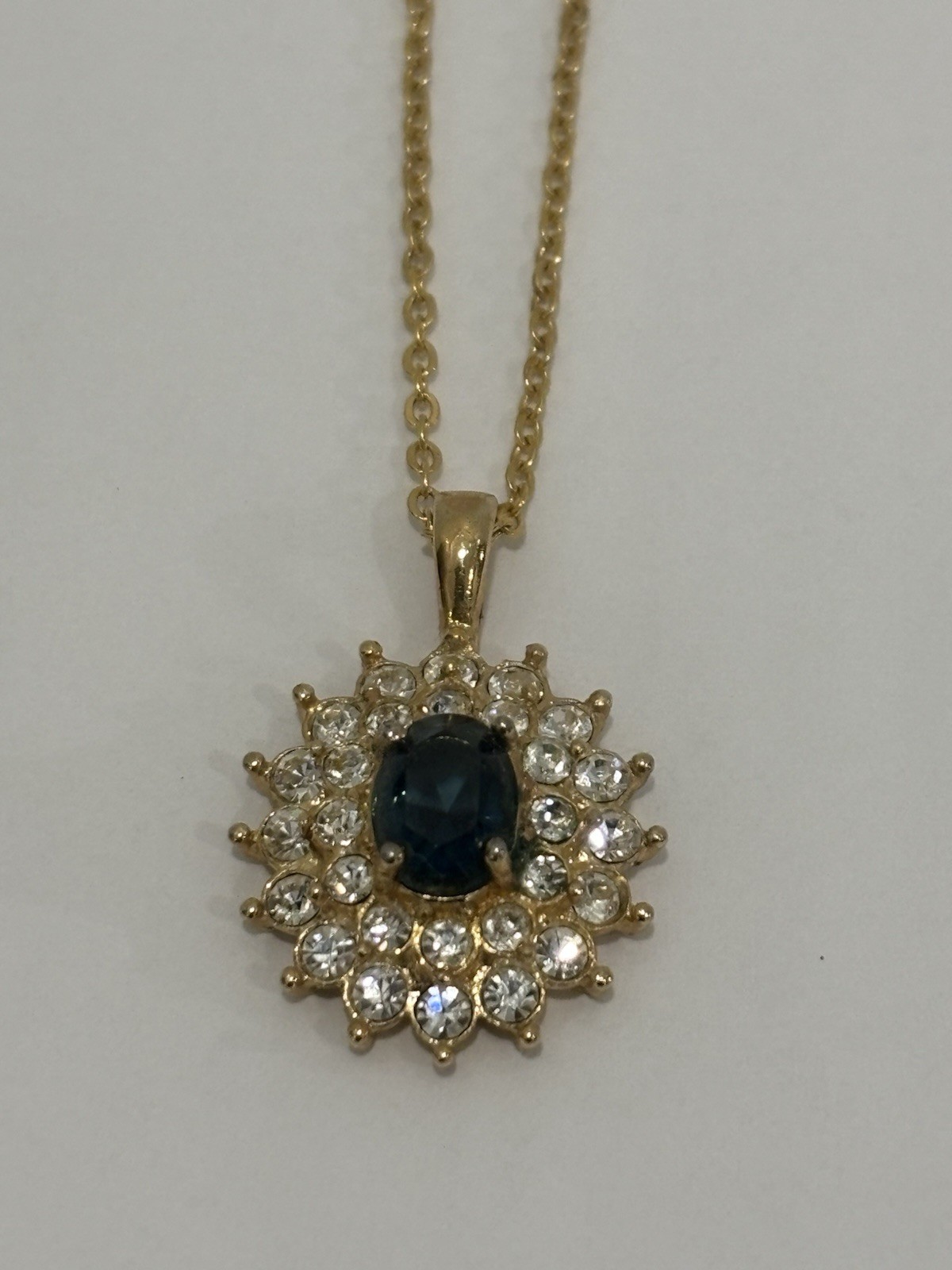Vintage Signed, “Roman” Gold-Tone Pendant Necklace with Rhinestone Accents