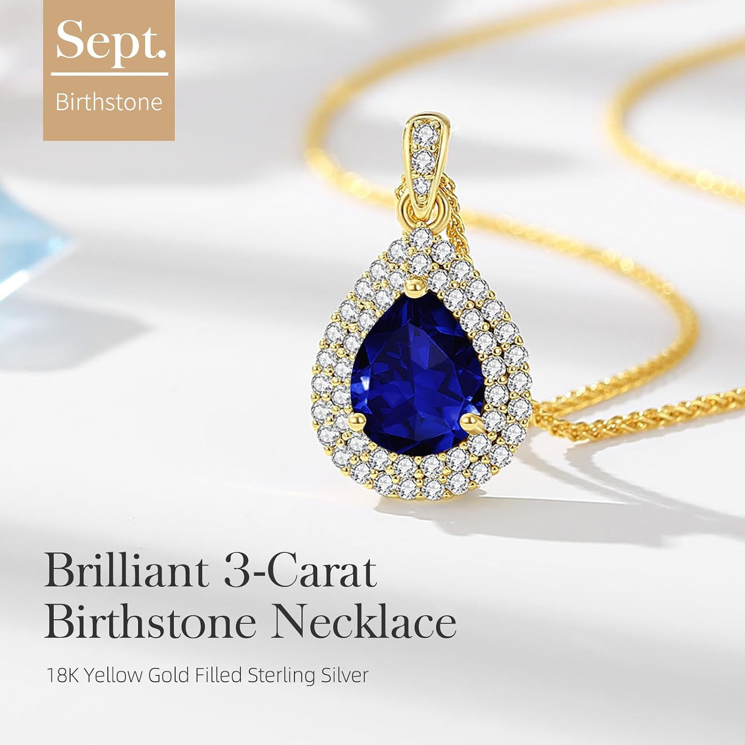 Birthday Gifts for Wife-18K Gold Plated Teardrop Birthstone Necklace- with Light
