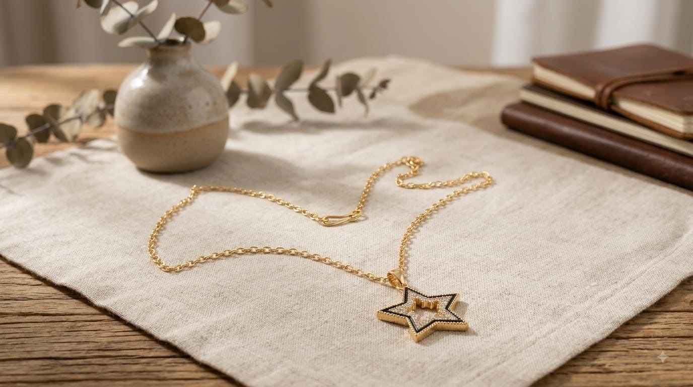 Star Necklace for Women Gold Tone Black Crystal Pendant Fashion Jewelry Gift