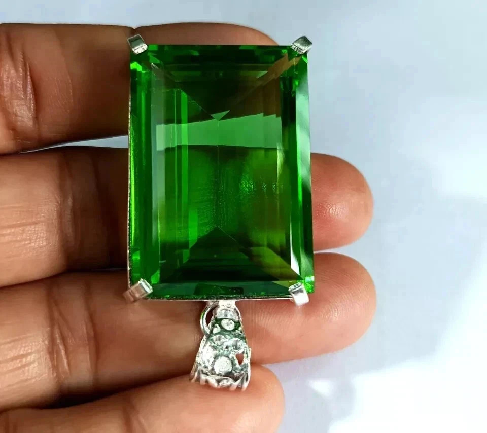 75 CT+ Flawless Green Topaz Pendant 925 Sterling Silver Plated Jewelry Best Gift