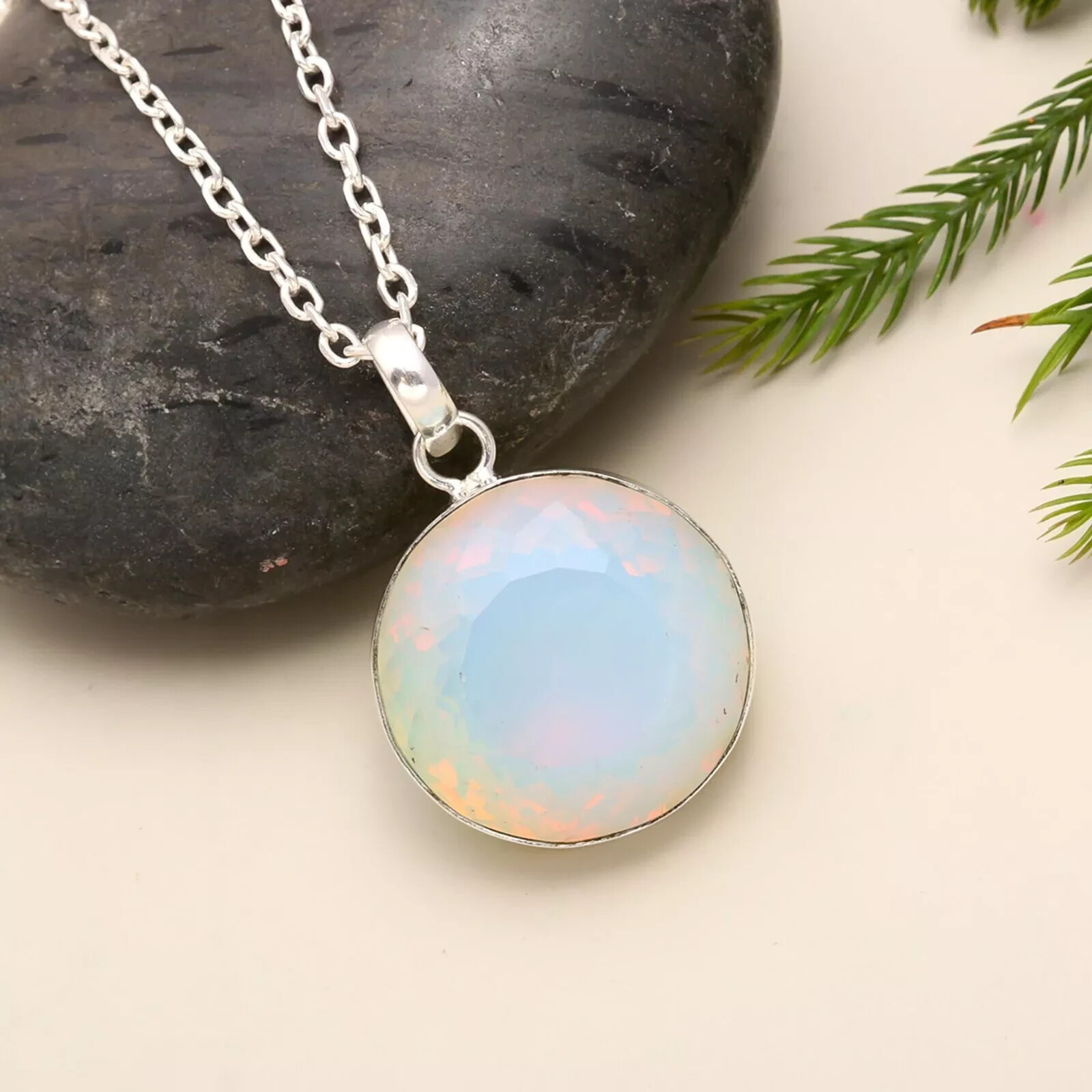 Natural Bi-color Welo opal Round Cut 925 solid silver pendant 69.00 ct