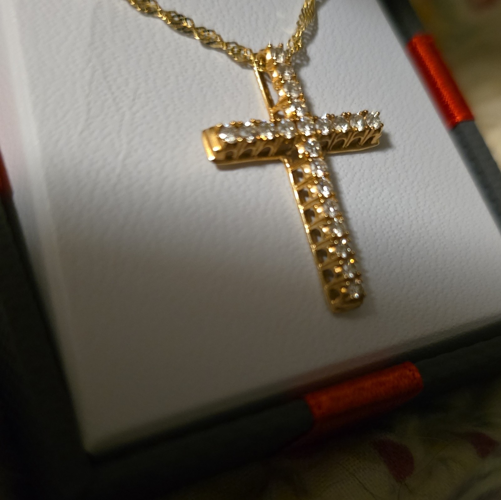 Diamond Cross pendant With Chain. All 14 carot Gold, 1/2 Carot Diamond Cross.