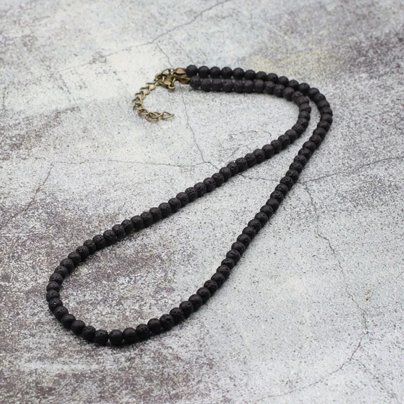 Antique Handmade 4mm Natural Stone Beads Necklace Simple Mens Chocker