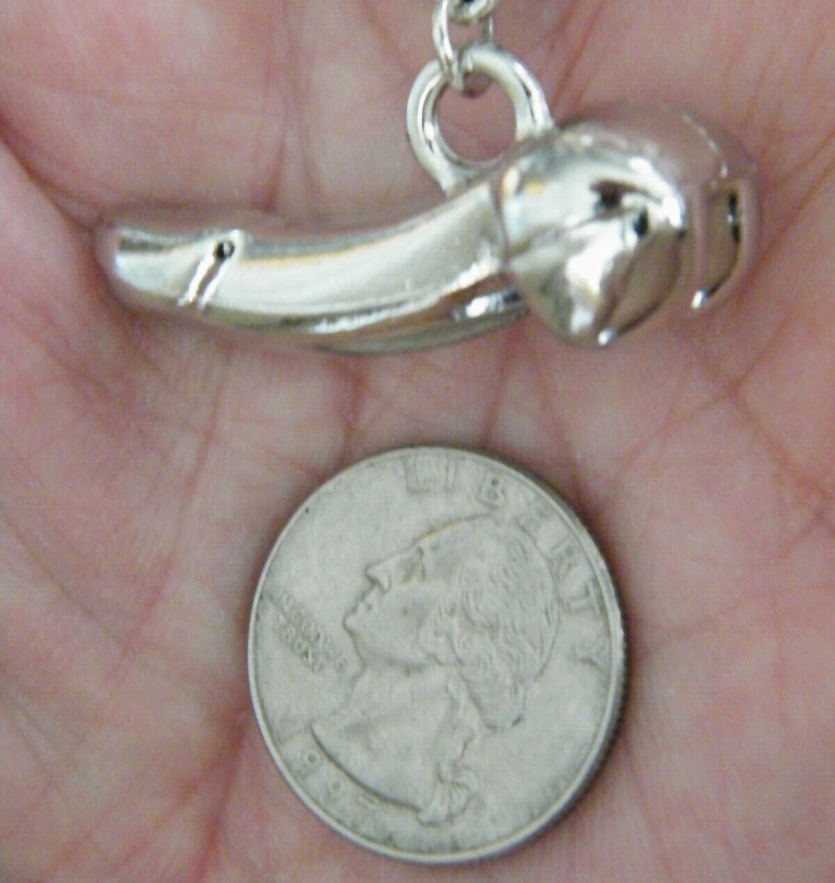 BIG PENIS Necklace Silver Dick Charm Males Junk Gay Party Gift 22″ Box Chain NEW