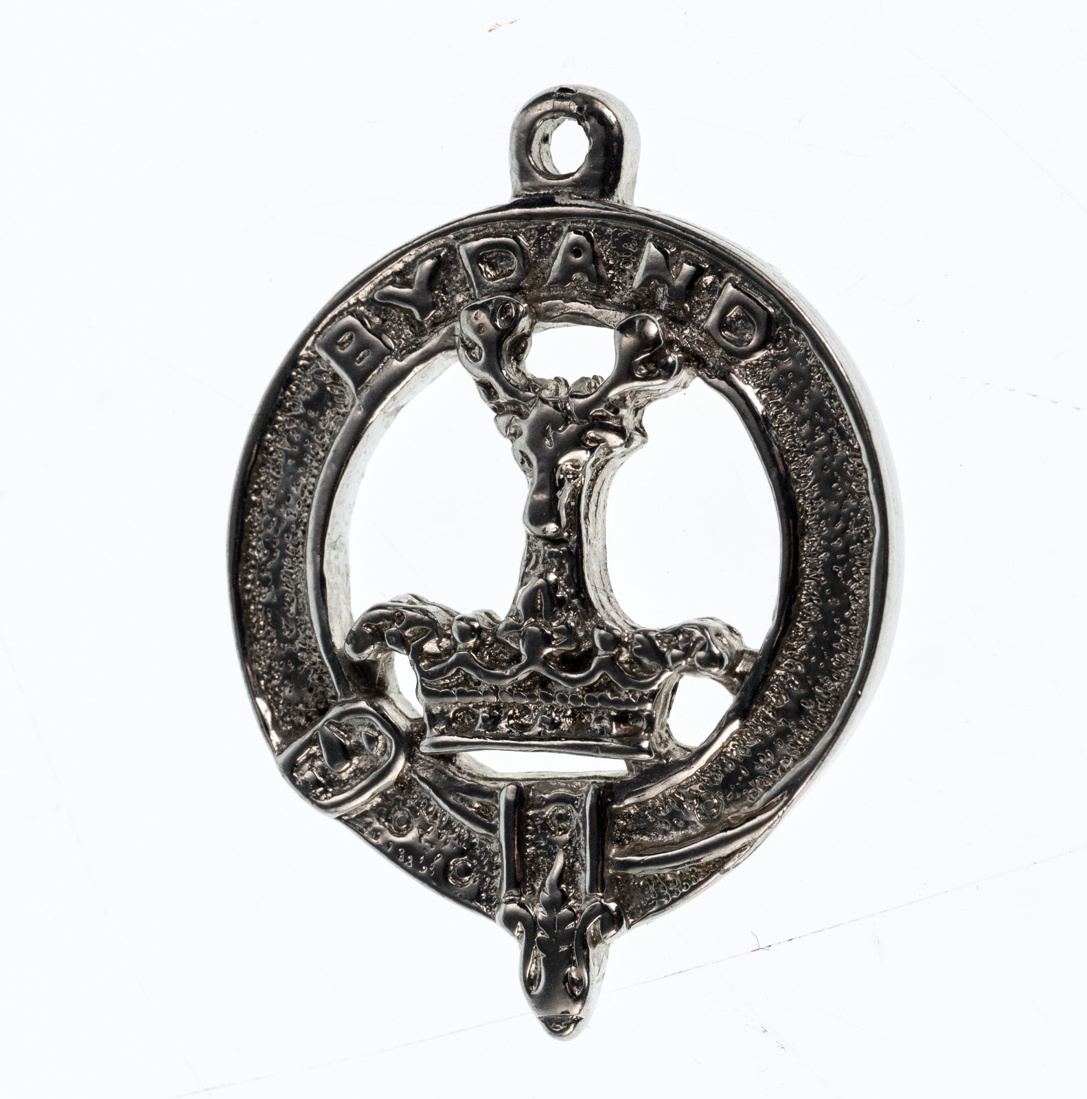 Metal Silver-Tone Scottish Clan Gordon Crest Pendant Bydand 6.5g 1.25in Used VG