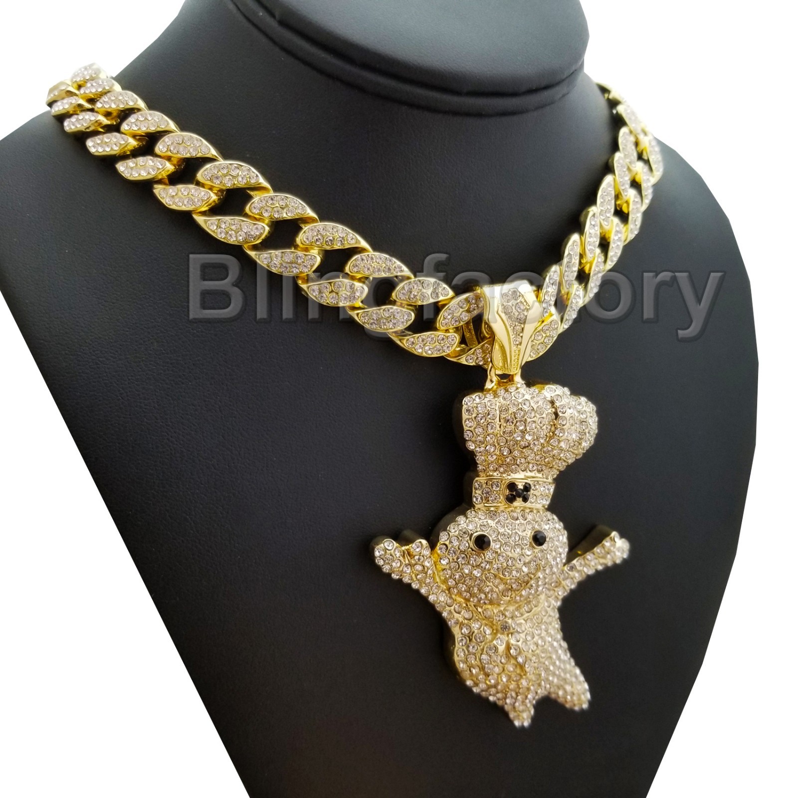 Hip Hop Large DOUGHBOY Pendant & 18″ Iced Cuban Choker Chain Fashion Necklace