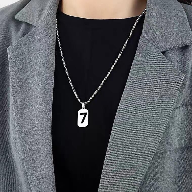 Lucky Number 7 Cutout Dog Tag Figure Arabic Numerals Pendant Necklace