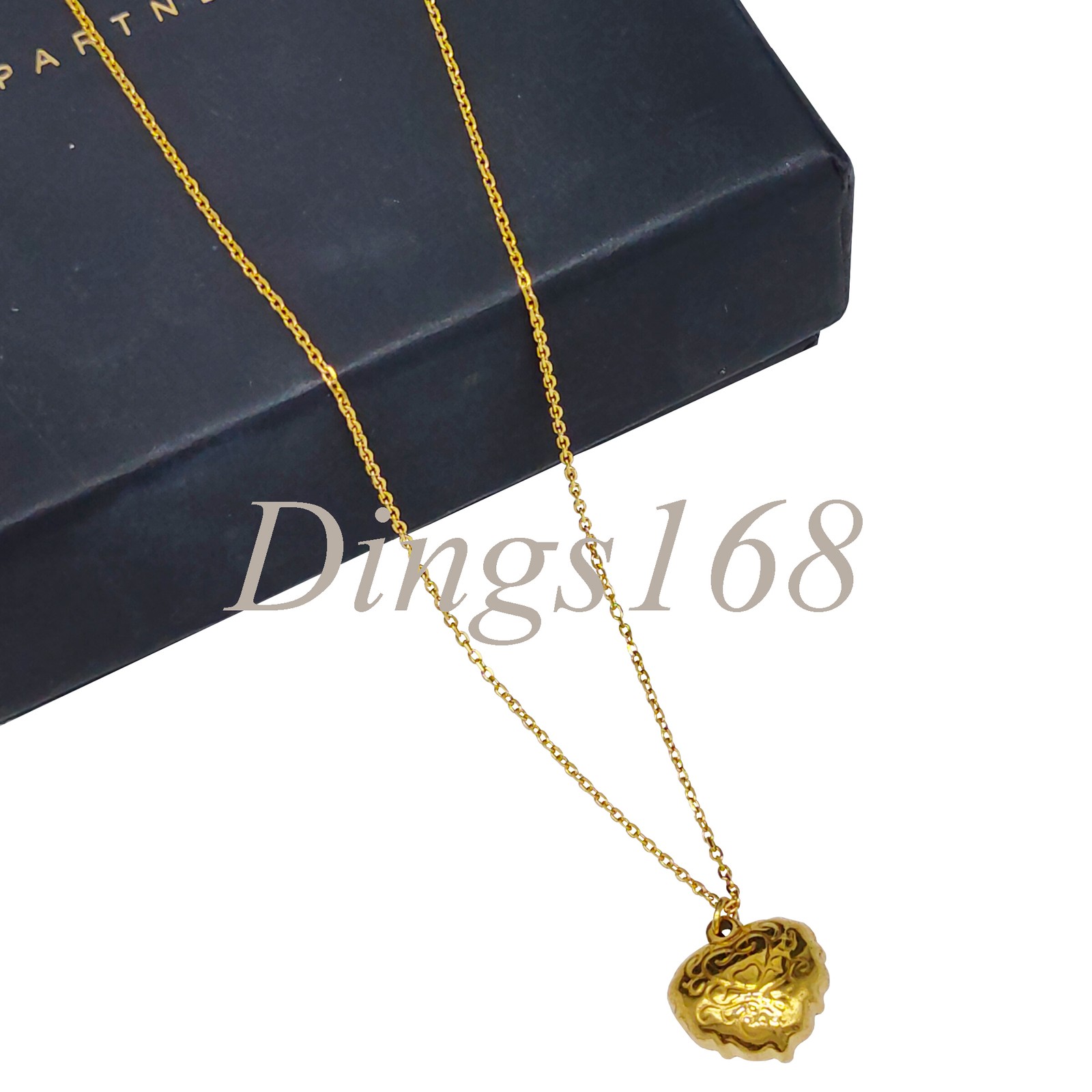 18K Yellow Gold Filled White Heart Seashell Pendant 17+2inch Rolo Chain Necklace