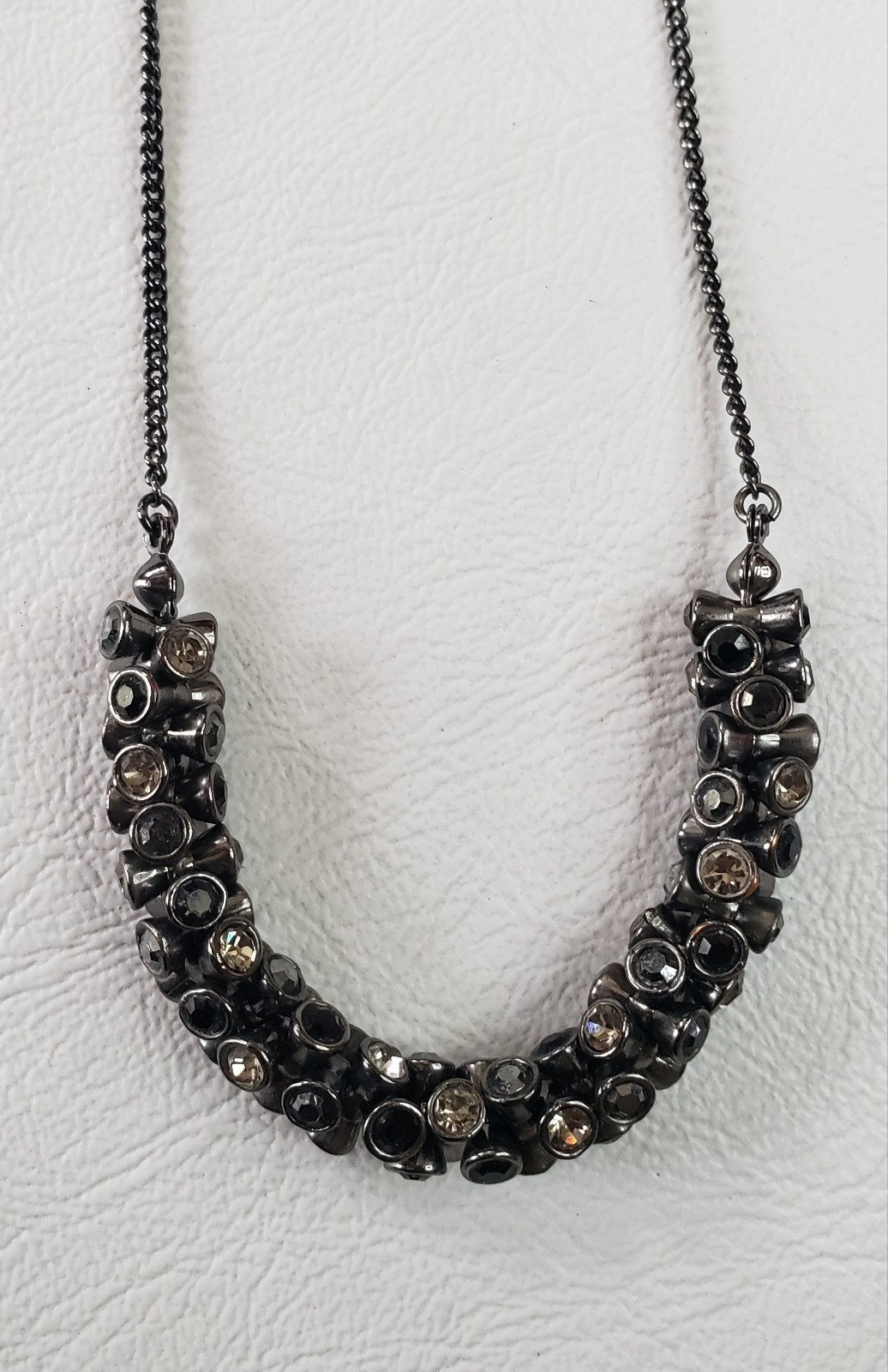 Fossil Necklace Gunmetal Finish with Black, Grey and Clear Crystals
