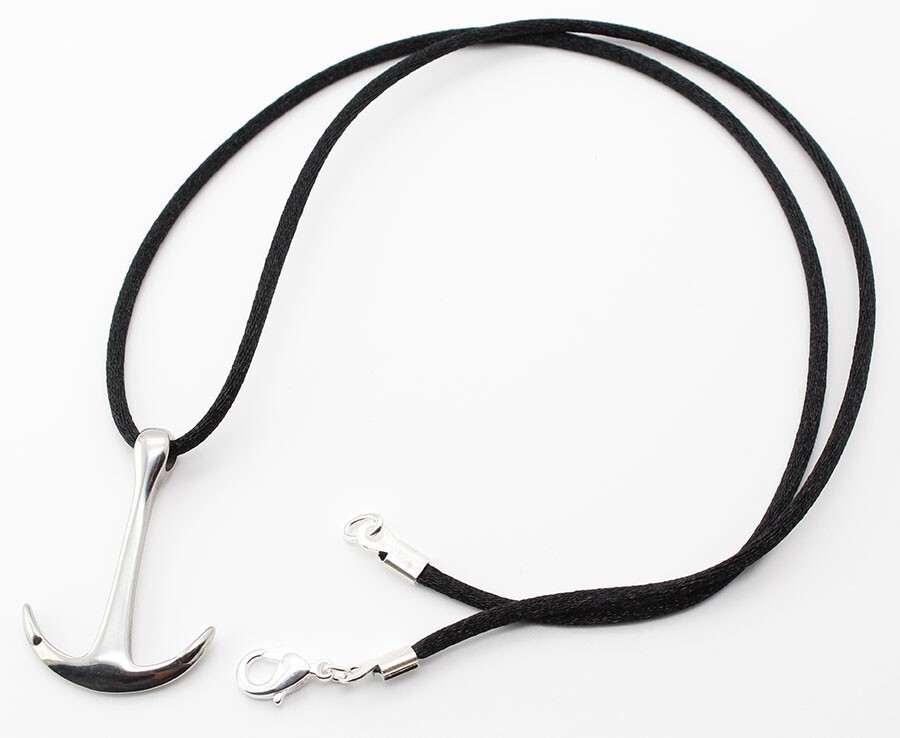 Stainless Steel Anchor Pendant Necklace with Satin Silk Cord 16″ to 30″