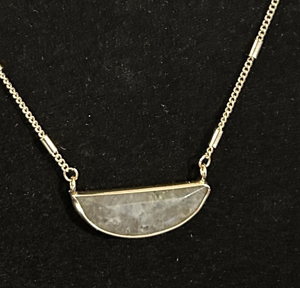 Half Circle Stone Gold Tone Chain Pendant Necklace Adjustable 17-20”
