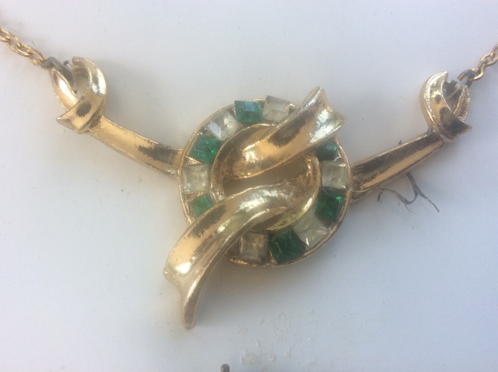 Vintage 1960s 1970s Necklace Imitation Faux Emerald & Diamond 18 “ Bling Retro 1