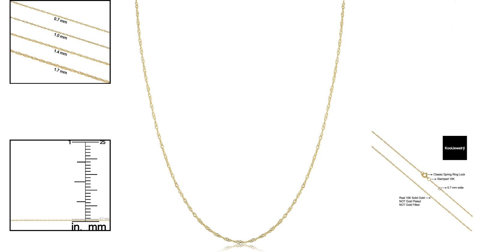 Versatile Singapore Gold Necklace – 10k Yellow Gold in Multiple Sizes Available