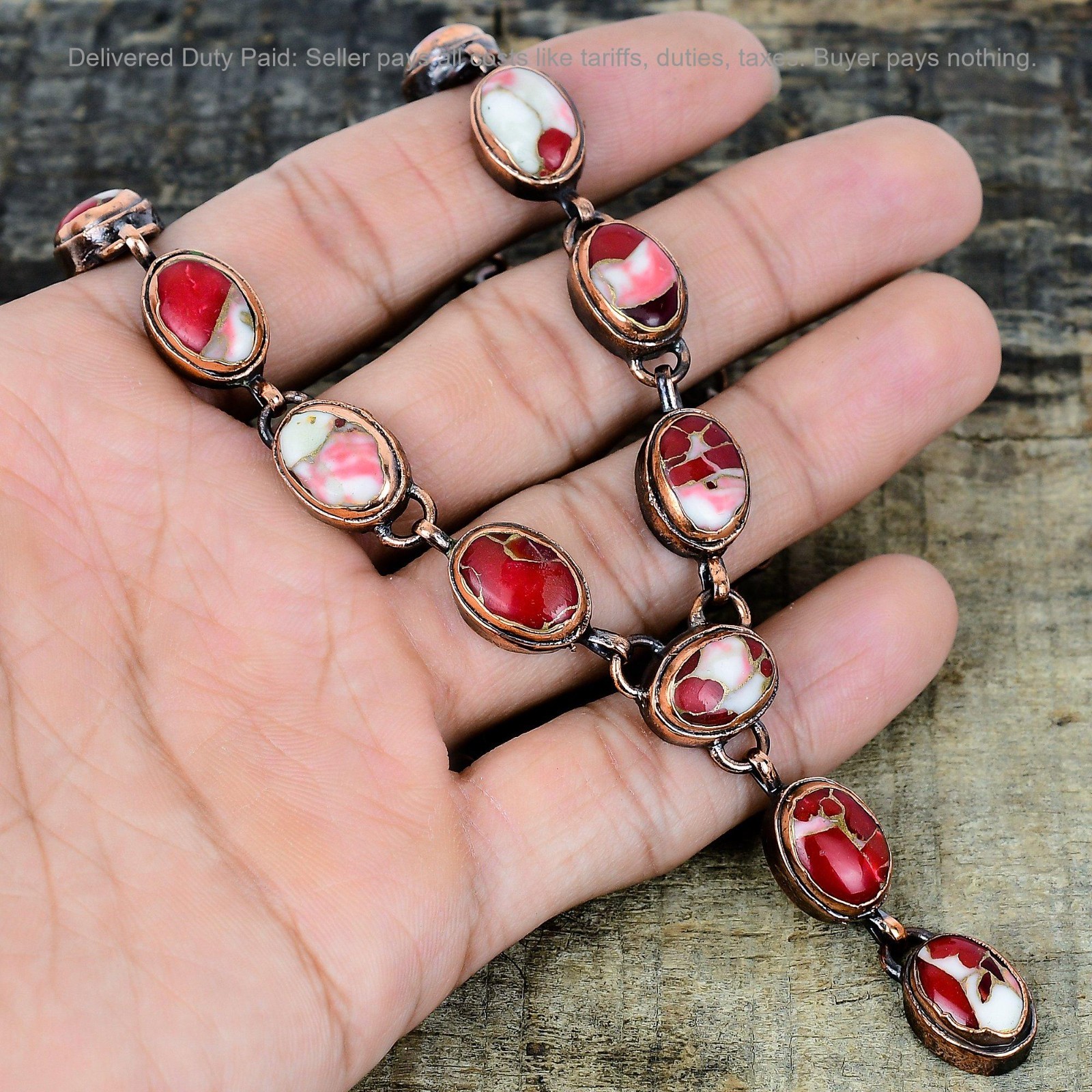 Oval Kingman Red Mohave Copper Turquoise Gemstone Copper Chain Necklace Jewelry