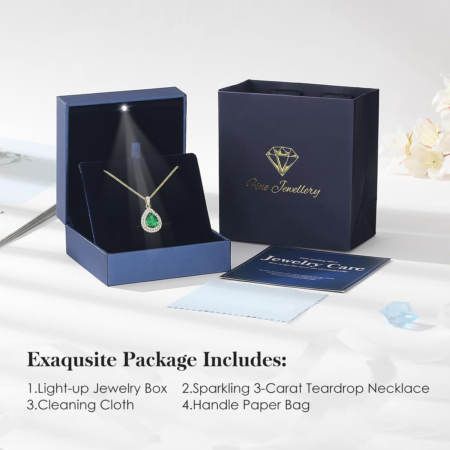 Birthday Gifts for Wife-18K Gold Plated Teardrop Birthstone Necklace- with Light