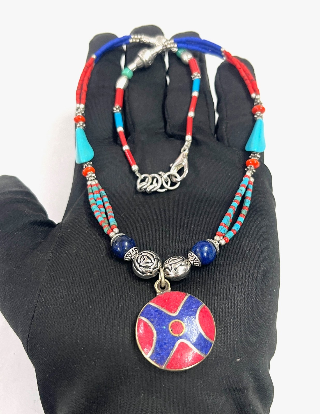Lapis Coral Turquoise Gemstone Tibetan Handmade Necklace Jewelry, 18 Inc Adjst