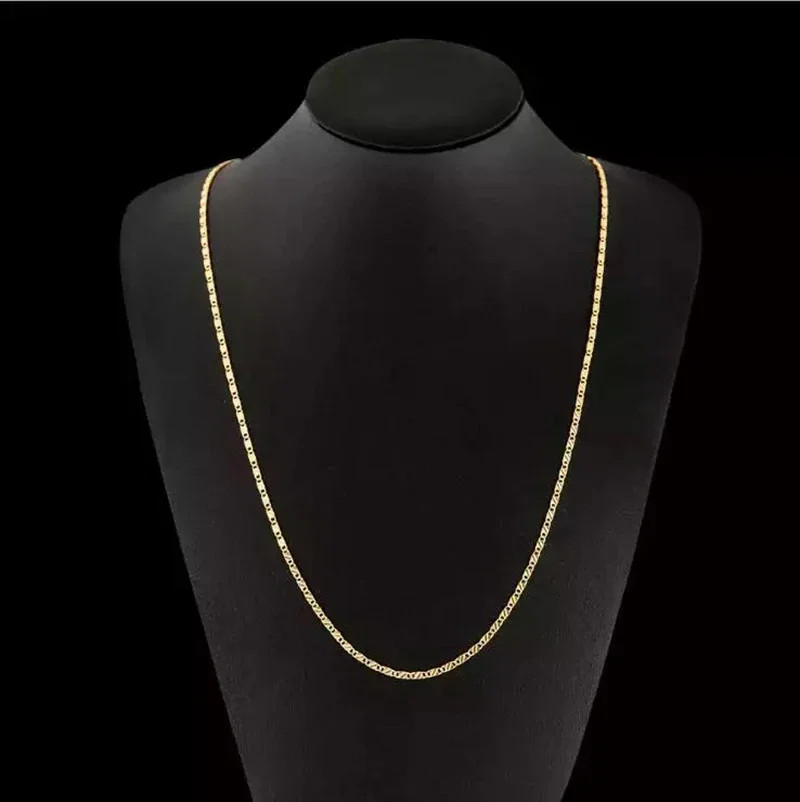 18K Gold 925 Silver Side Chain Necklace 2MM 16/18/20/22/24/26/28/30 Inch
