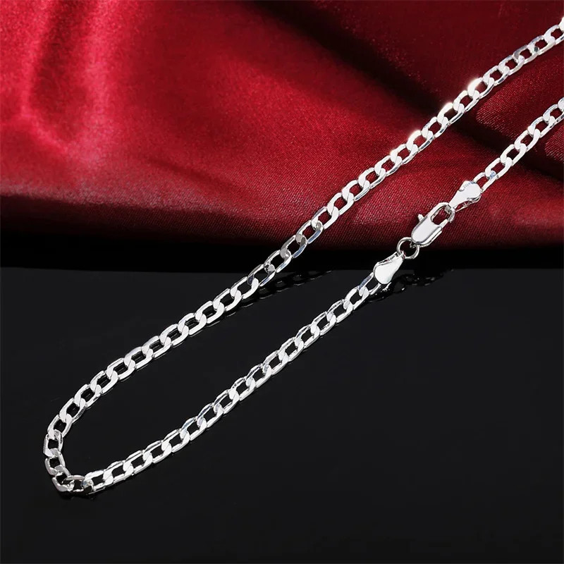 Sterling Silver Necklace 925 Solid 2-12mm Face Chain Lobster Clasp Men Jewelry