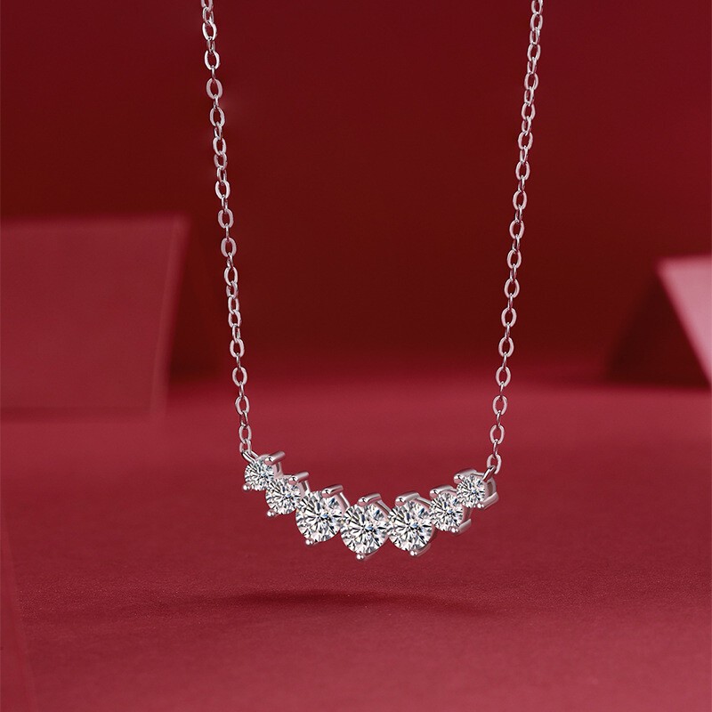 2.5mm 3mm 4mm Round Cut Moissanite Chain Necklace Solid 925 Sterling Silver 18”