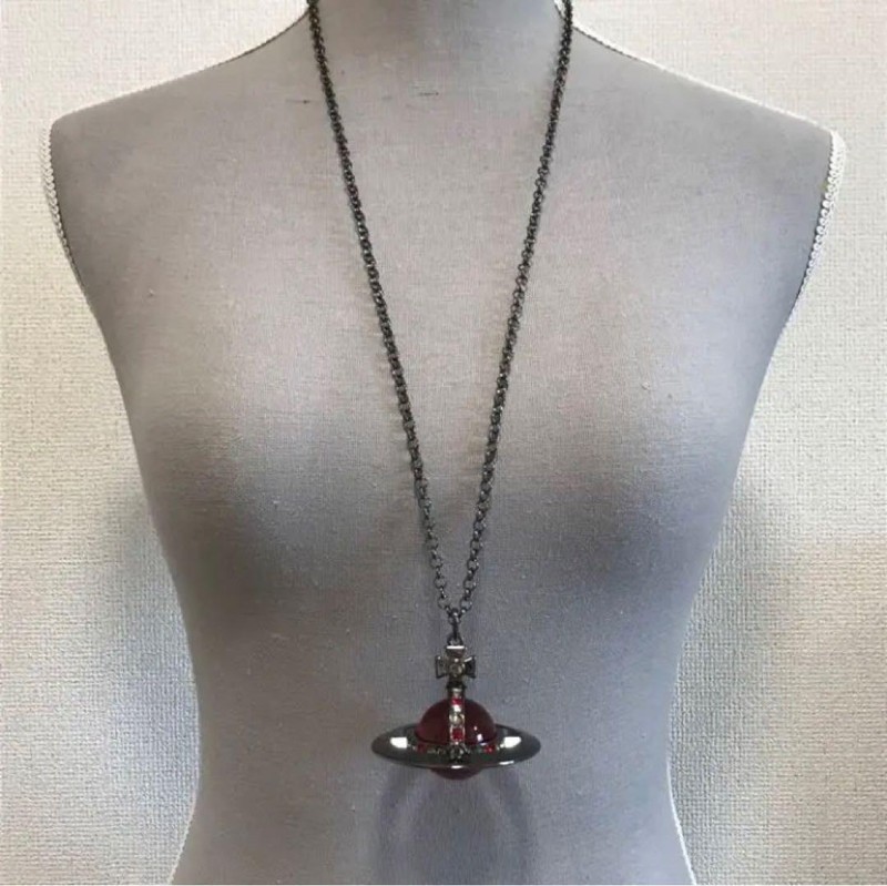 【In Box/Drawstring】Medium Orb Necklace Gunmetal Red Top 6.5cm