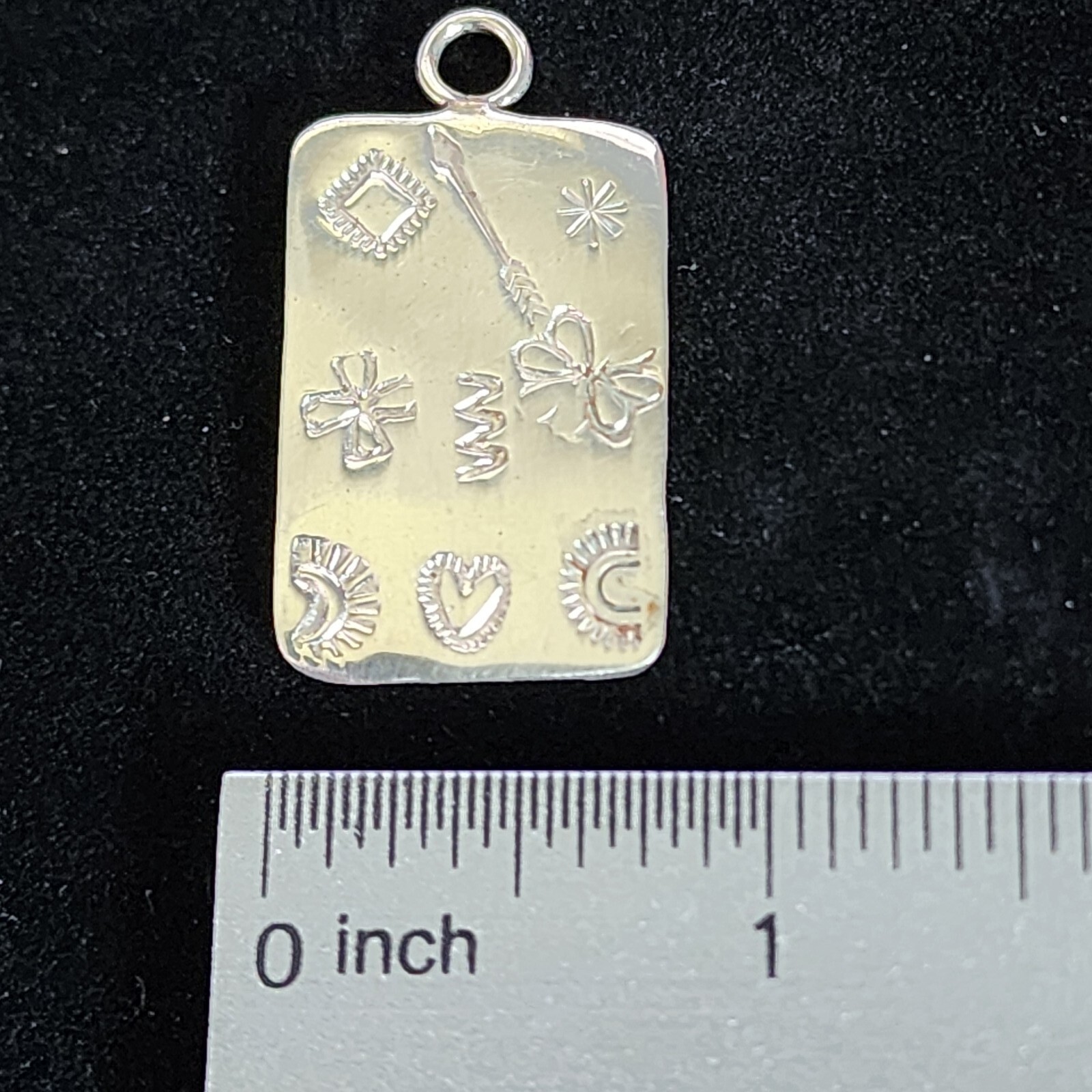 Stainless Steel Dog Tag Necklace Pendant w/Engraved Symbols Unique Hand Tooled