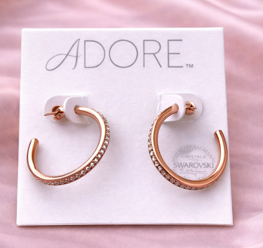 Rose Gold Swarovski Crystal Hoop Earrings | Minimalist Pavé Hoops | Elegant