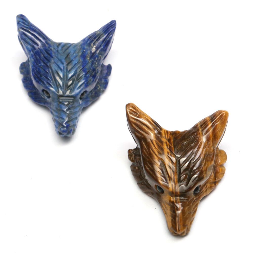 Wolf Head Pendant Natural Crystal Healing Quartz Stone Carved DIY Necklace Decor