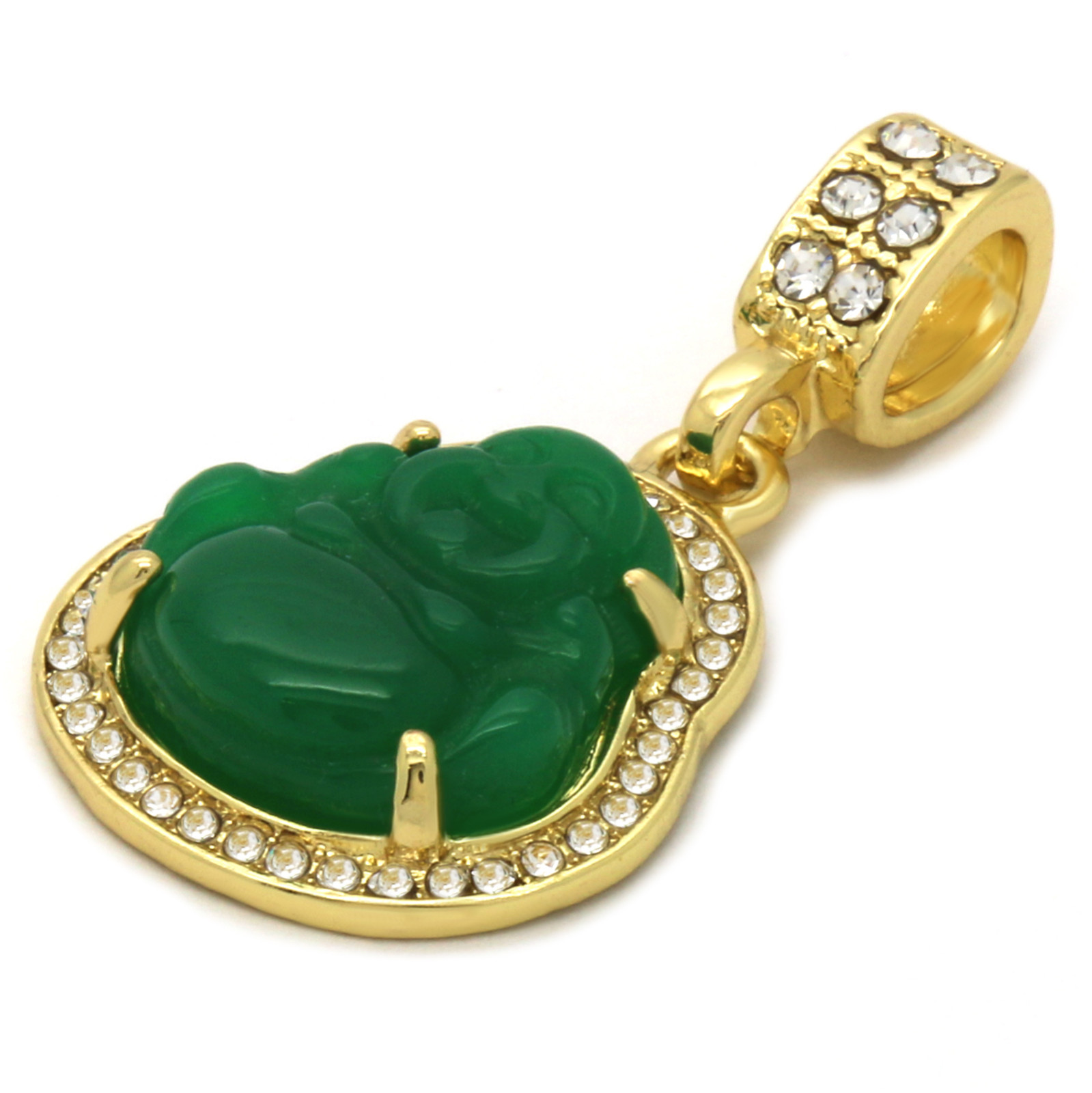 14k Gold Plated G, R Buddha 3 Pendant Cubic-Zirconia 30 30 24 Cuban Chain
