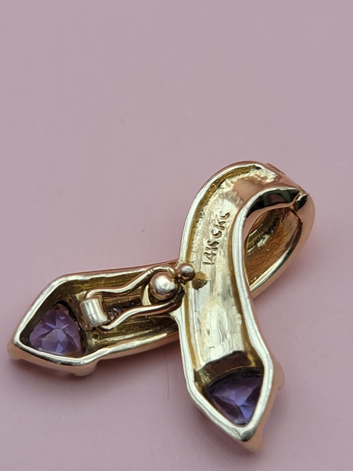 14k Yellow gold Trillion Blue Tanzanite Diamond Hinged Slider Pendant