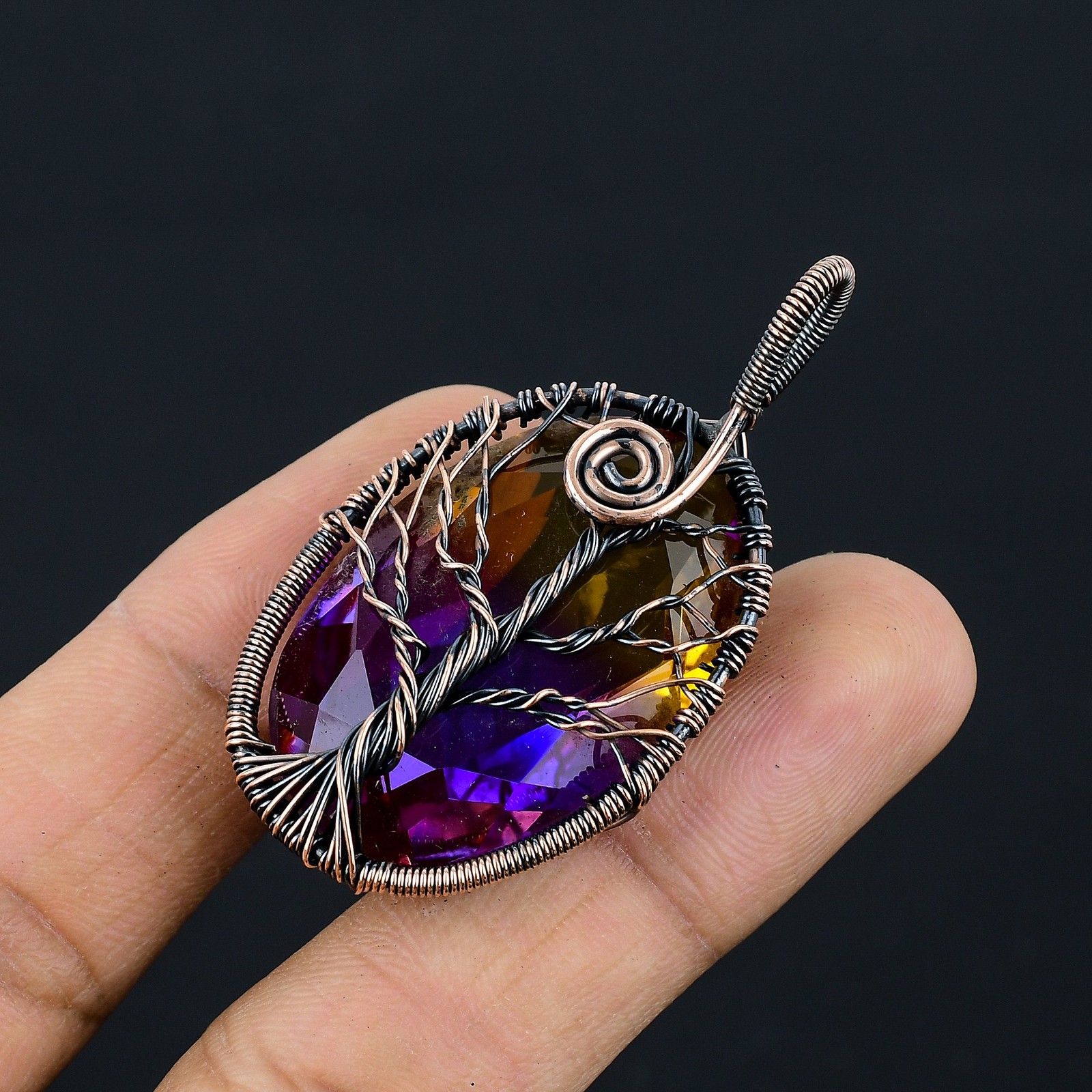 Bi Color Tourmaline Gemstone Copper Wire Wrap Jewely Pendant 2.2″ f161