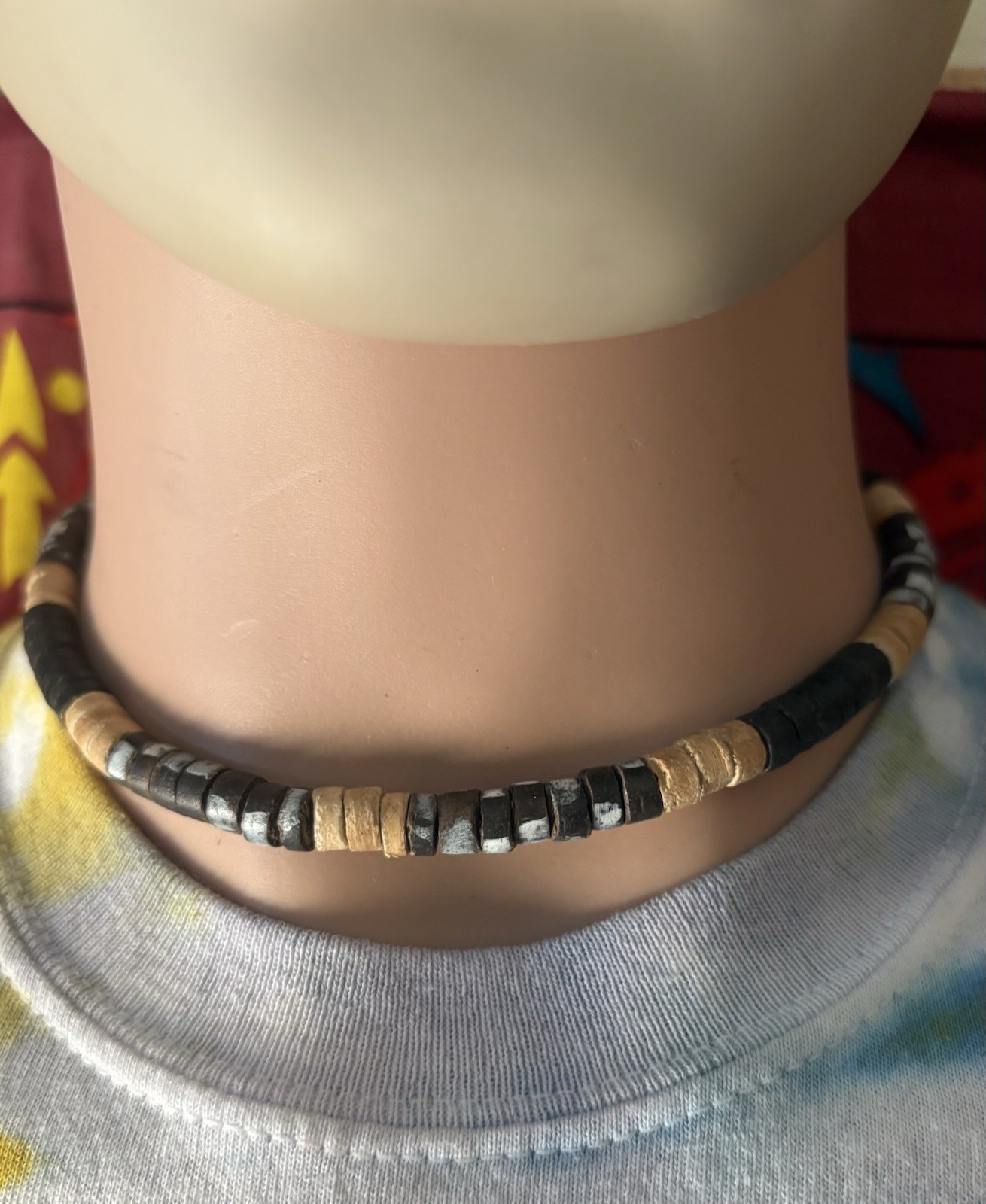 Earthy Tones Coconut Necklace – Boho Surfer Accessory – Handmade Beaded Jewelry