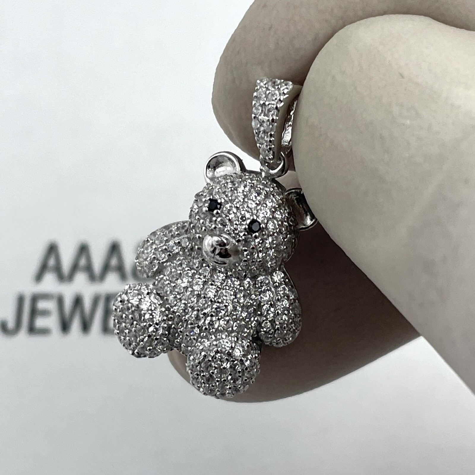 925 Solid Sterling silver Cubic Zirconia Teddy Bear Pendant