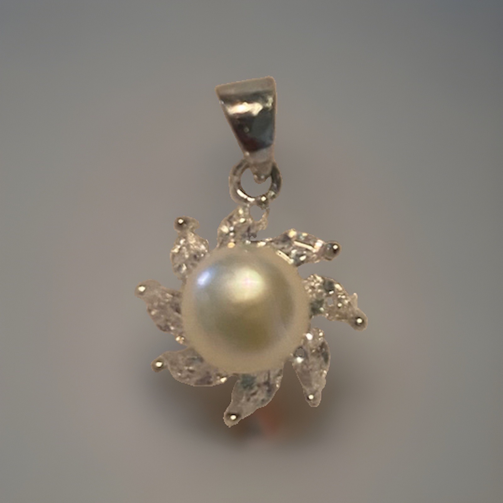 Sterling silver stamped, White Freshwater Pearl Flower Charm Pendant,